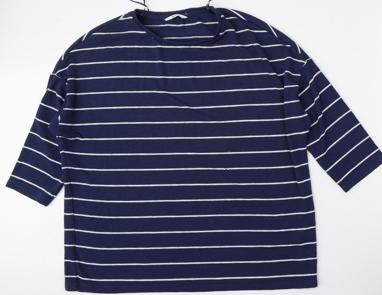 TU Womens Blue Round Neck Striped Polyester Pullover Jumper Size 20
