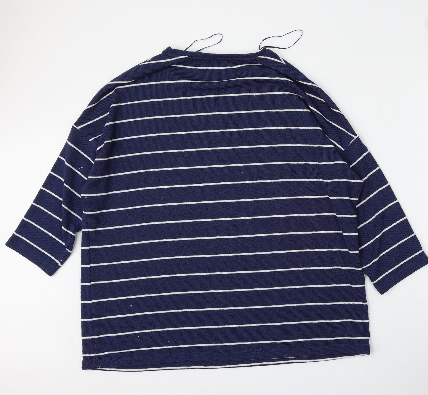 TU Womens Blue Round Neck Striped Polyester Pullover Jumper Size 20