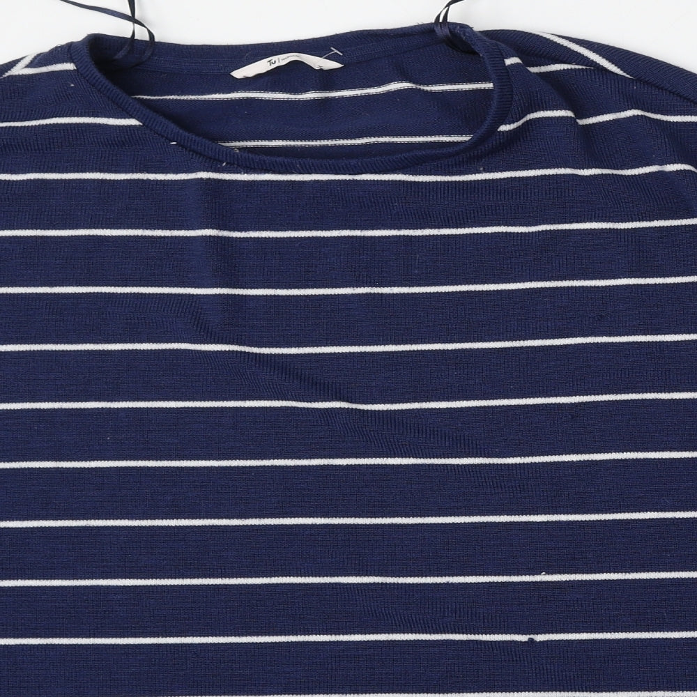 TU Womens Blue Round Neck Striped Polyester Pullover Jumper Size 20