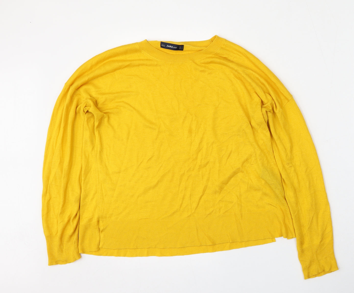 Zara Womens Yellow Round Neck  Viscose Pullover Jumper Size M