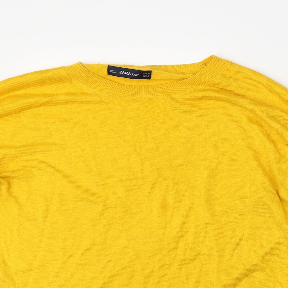 Zara Womens Yellow Round Neck  Viscose Pullover Jumper Size M