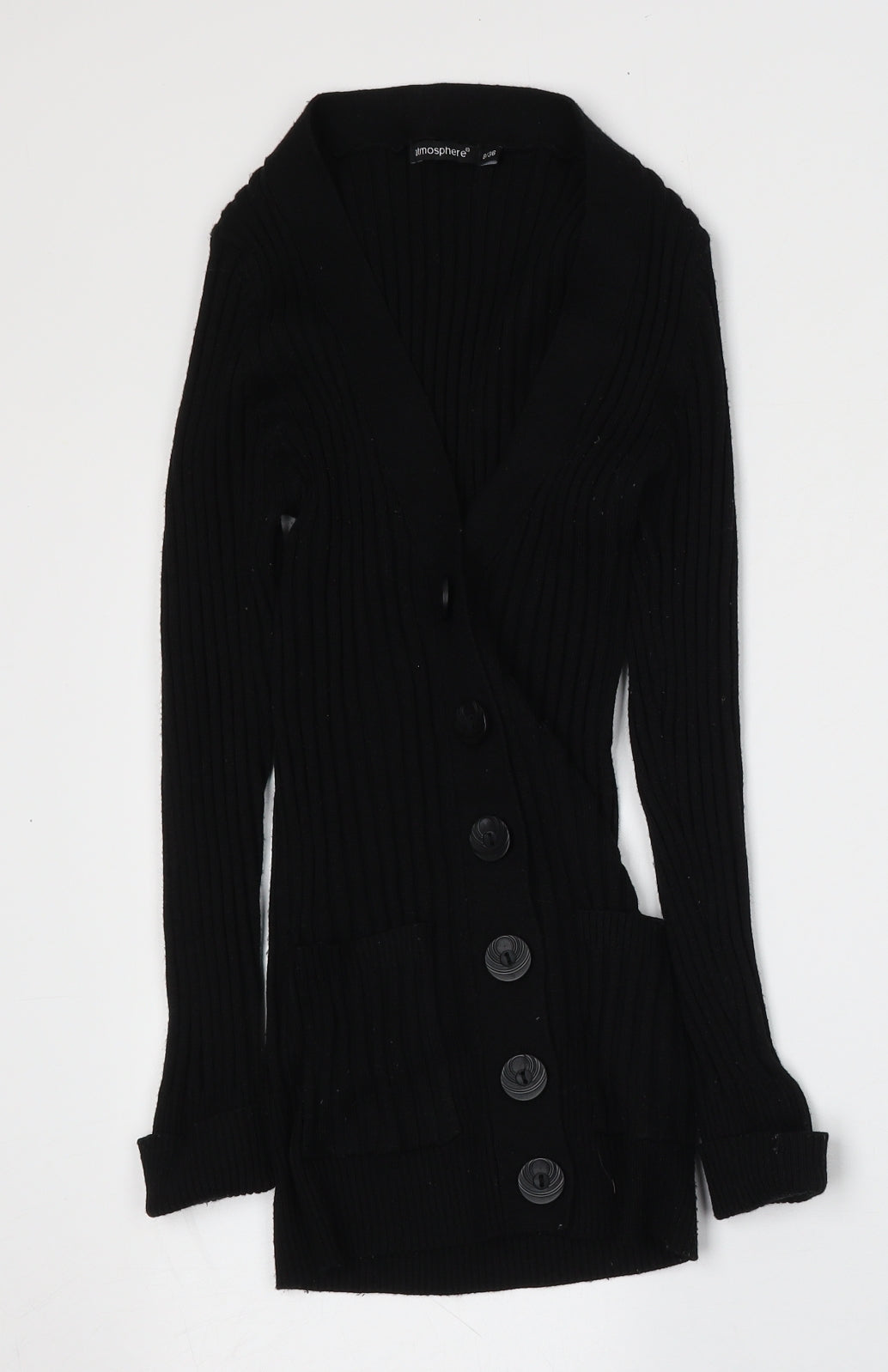 Atmosphere Womens Black V-Neck  Acrylic Cardigan Jumper Size 8