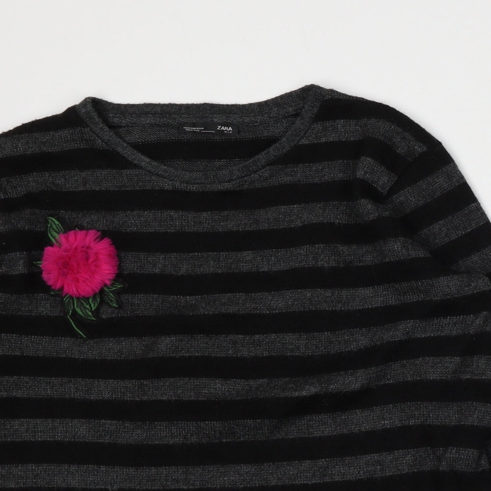Zara Womens Grey Round Neck Striped Polyester Pullover Jumper Size M