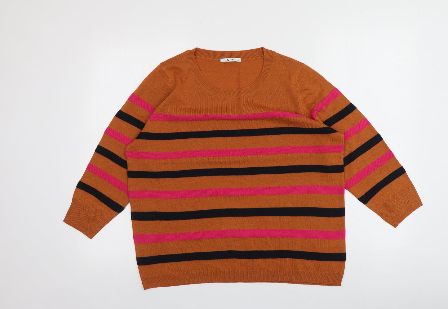 TU Womens Multicoloured Round Neck Striped Acrylic Pullover Jumper Size 16