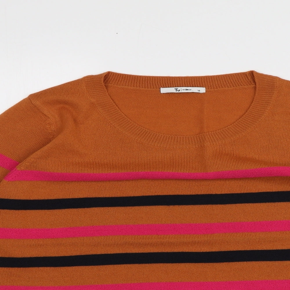 TU Womens Multicoloured Round Neck Striped Acrylic Pullover Jumper Size 16