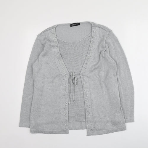 Classic Womens Grey V-Neck  Acrylic Cardigan Jumper Size M