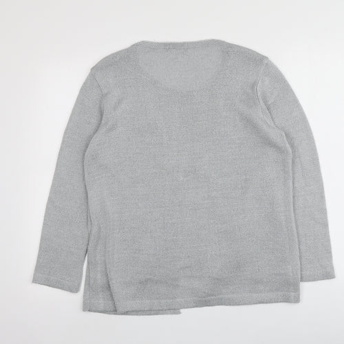 Classic Womens Grey V-Neck  Acrylic Cardigan Jumper Size M