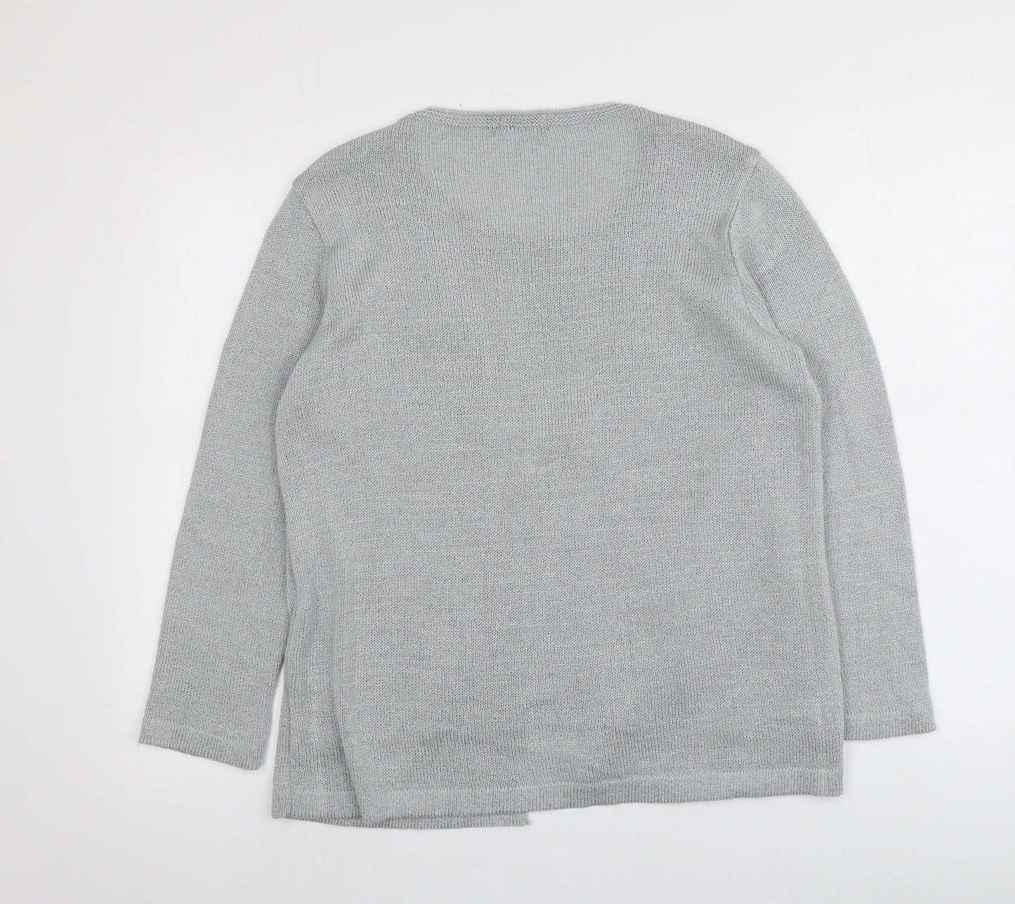 Classic Womens Grey V-Neck  Acrylic Cardigan Jumper Size M