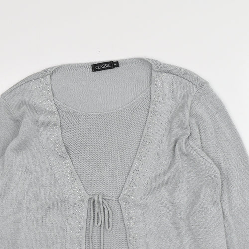 Classic Womens Grey V-Neck  Acrylic Cardigan Jumper Size M