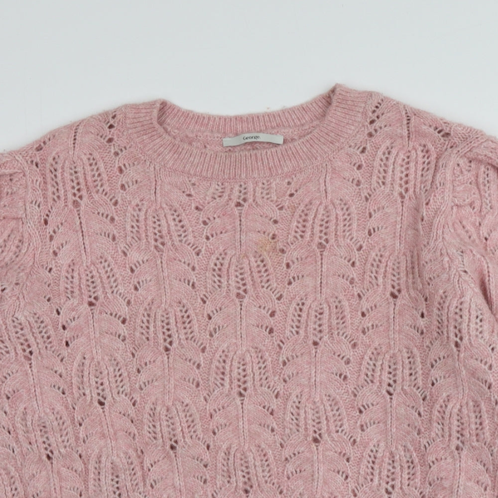 George Womens Pink Round Neck  Acrylic Pullover Jumper Size XL