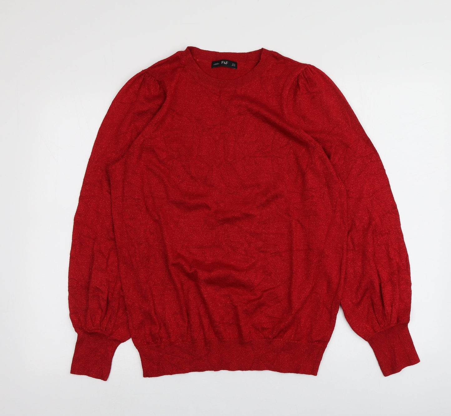 F&F Womens Red Round Neck  Viscose Pullover Jumper Size 16