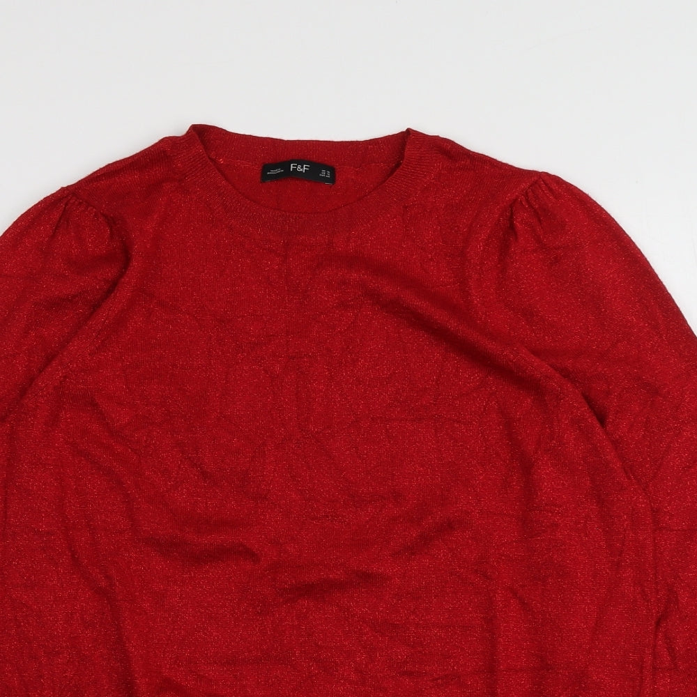 F&F Womens Red Round Neck  Viscose Pullover Jumper Size 16