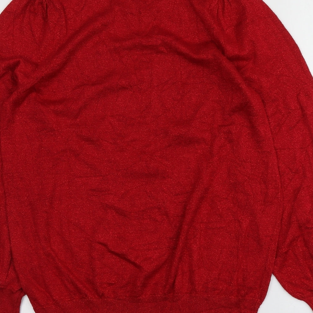 F&F Womens Red Round Neck  Viscose Pullover Jumper Size 16