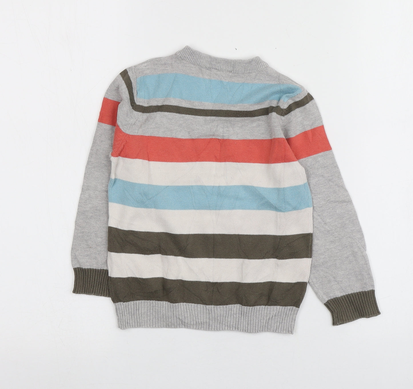 Cherokee Boys Multicoloured V-Neck Striped 100% Cotton Pullover Jumper Size 3-4 Years