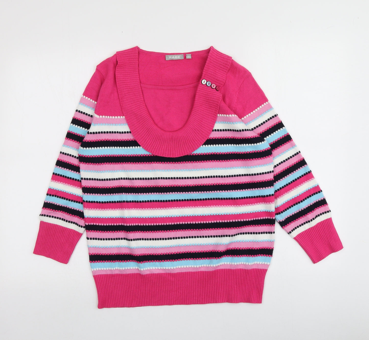Rabe Womens Pink Round Neck Striped Cotton Pullover Jumper Size 36
