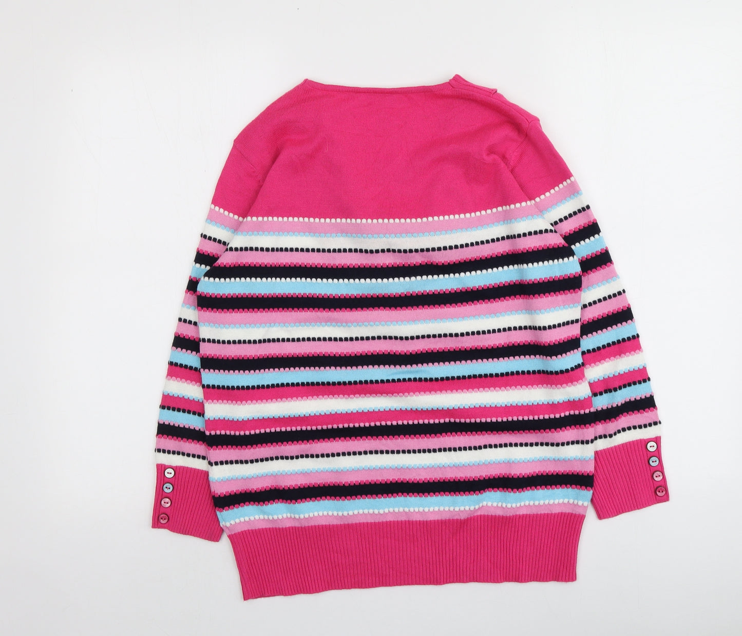 Rabe Womens Pink Round Neck Striped Cotton Pullover Jumper Size 36