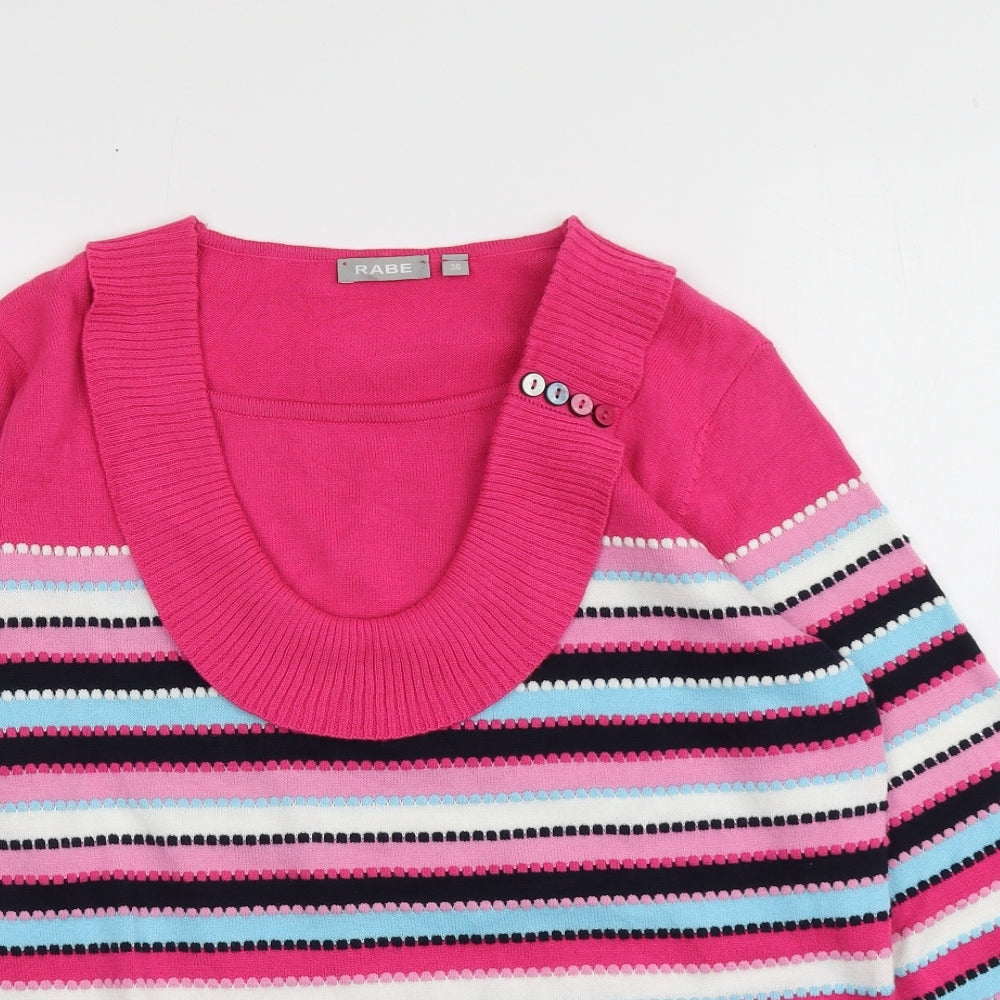 Rabe Womens Pink Round Neck Striped Cotton Pullover Jumper Size 36