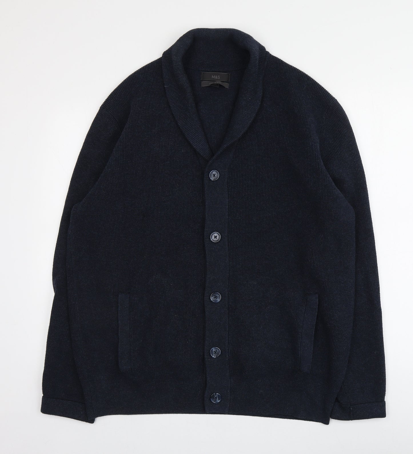 M&S Mens Blue V-Neck  Polyester Cardigan Jumper Size XL