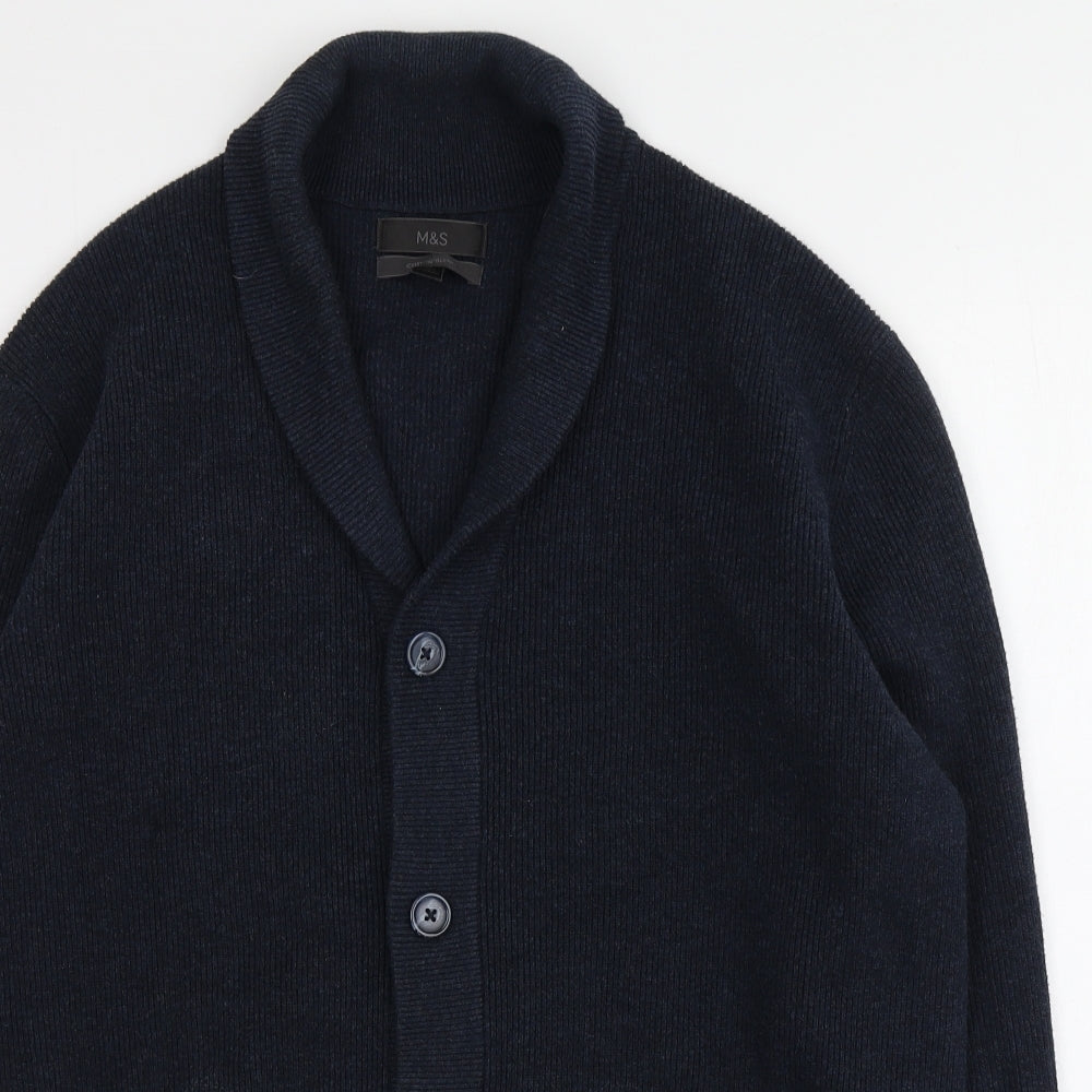 M&S Mens Blue V-Neck  Polyester Cardigan Jumper Size XL