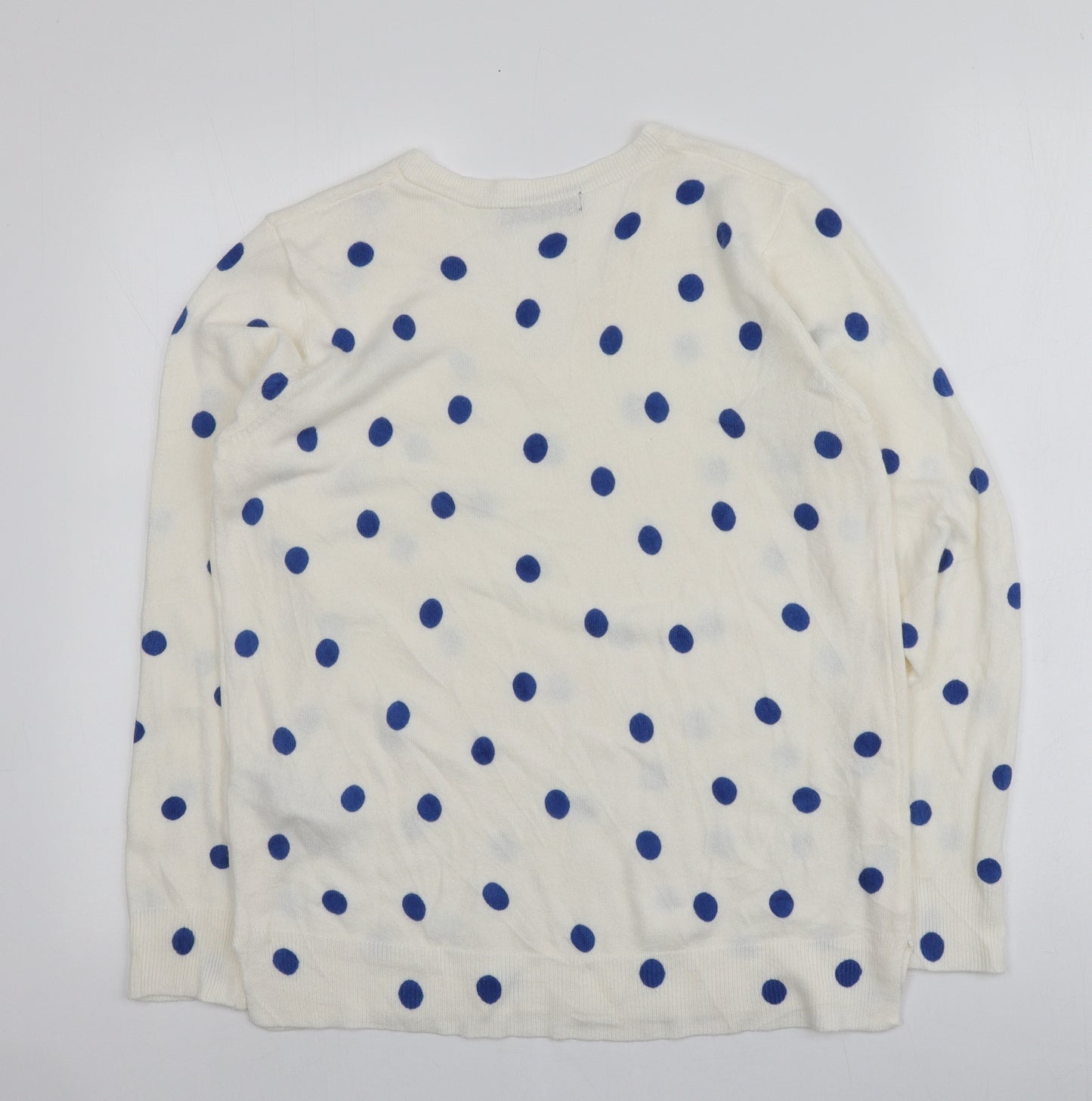 M&S Womens Ivory V-Neck Polka Dot Acrylic Pullover Jumper Size 14