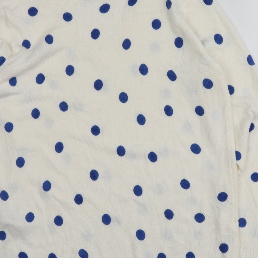 M&S Womens Ivory V-Neck Polka Dot Acrylic Pullover Jumper Size 14