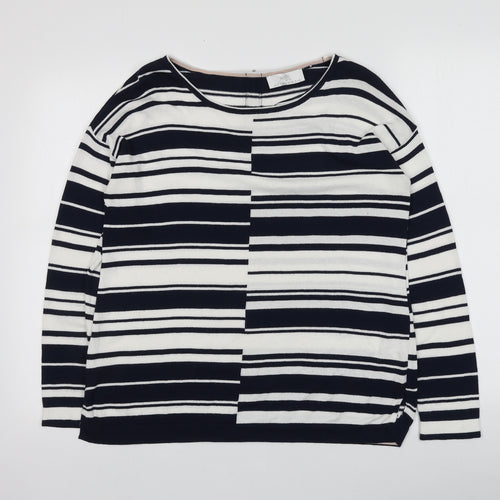 Wallis Womens Blue Striped Viscose Basic T-Shirt Size S Round Neck