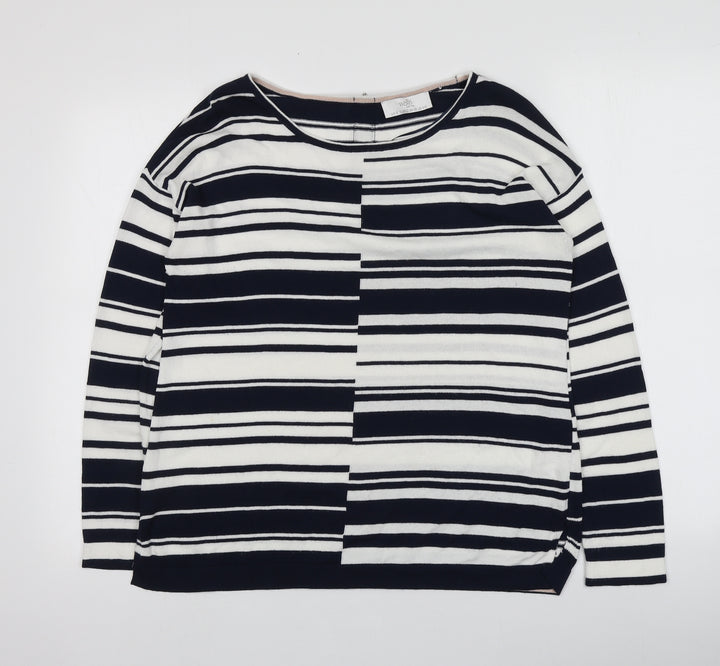 Wallis Womens Blue Striped Viscose Basic T-Shirt Size S Round Neck