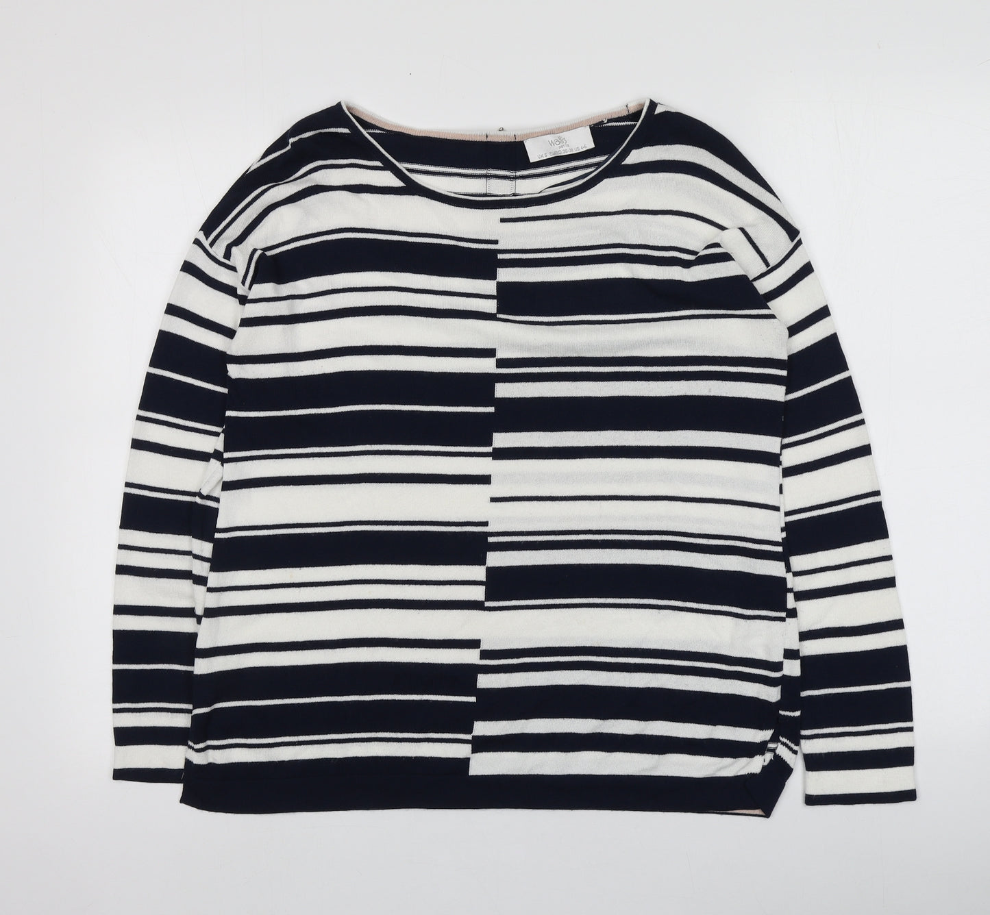 Wallis Womens Blue Striped Viscose Basic T-Shirt Size S Round Neck