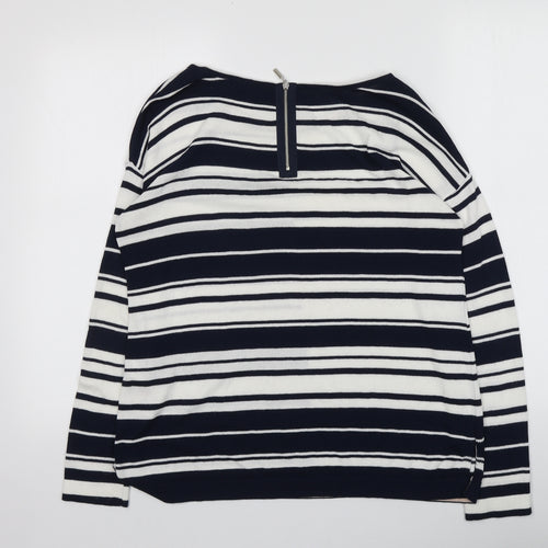 Wallis Womens Blue Striped Viscose Basic T-Shirt Size S Round Neck
