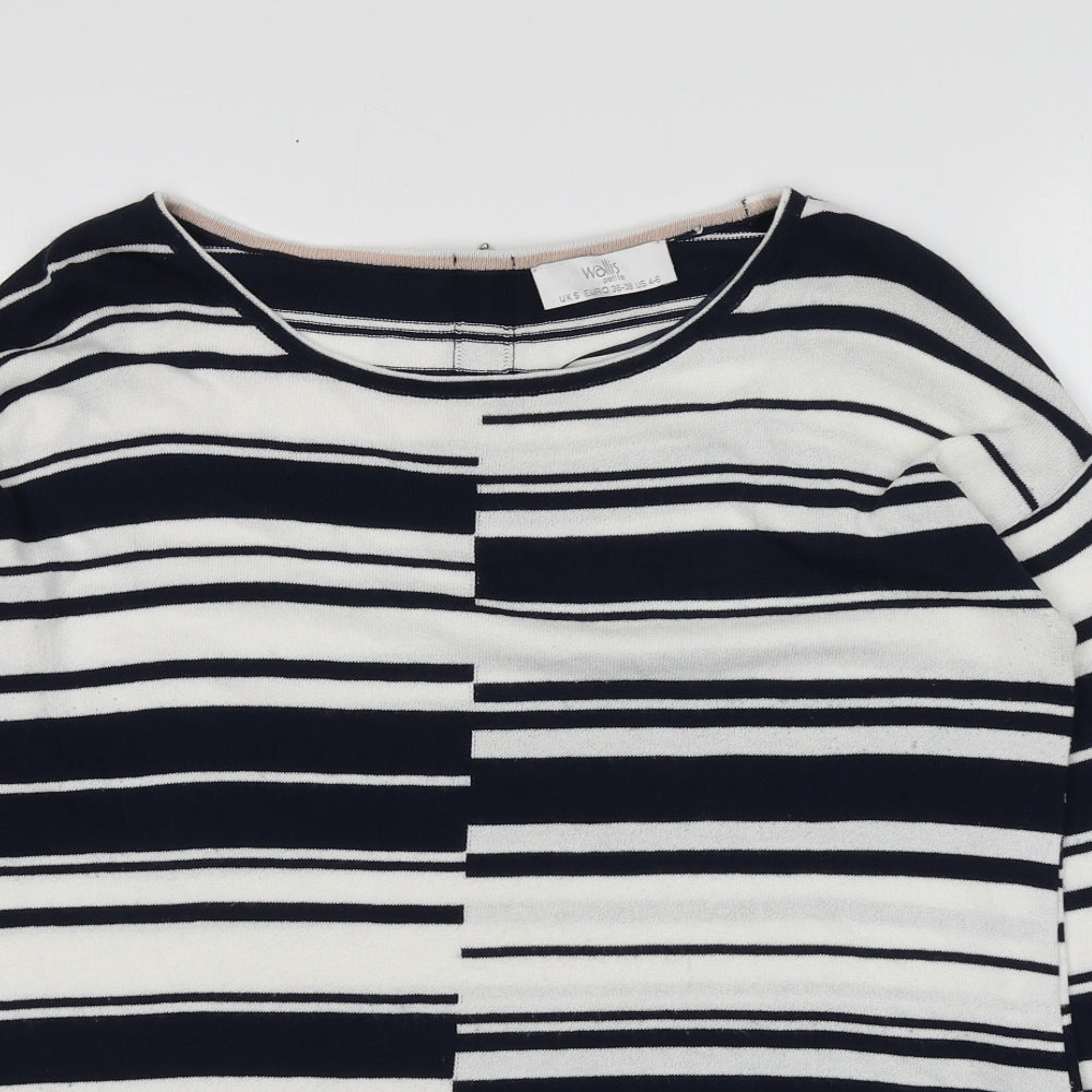 Wallis Womens Blue Striped Viscose Basic T-Shirt Size S Round Neck
