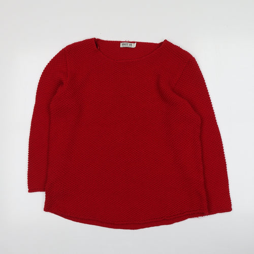 ENVY US Womens Red Round Neck  Acrylic Pullover Jumper Size L