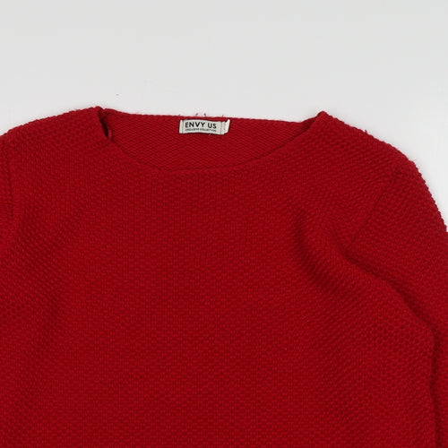 ENVY US Womens Red Round Neck  Acrylic Pullover Jumper Size L
