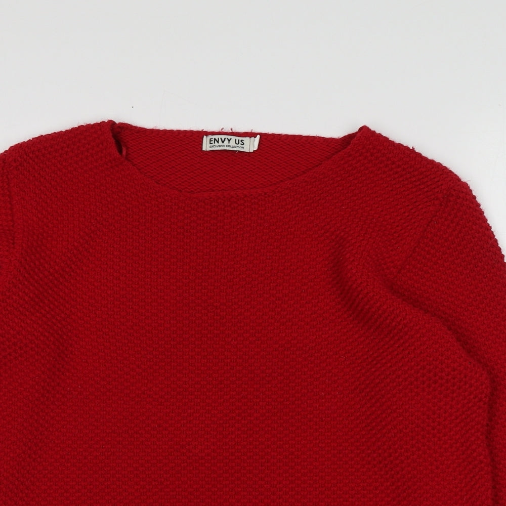 ENVY US Womens Red Round Neck  Acrylic Pullover Jumper Size L