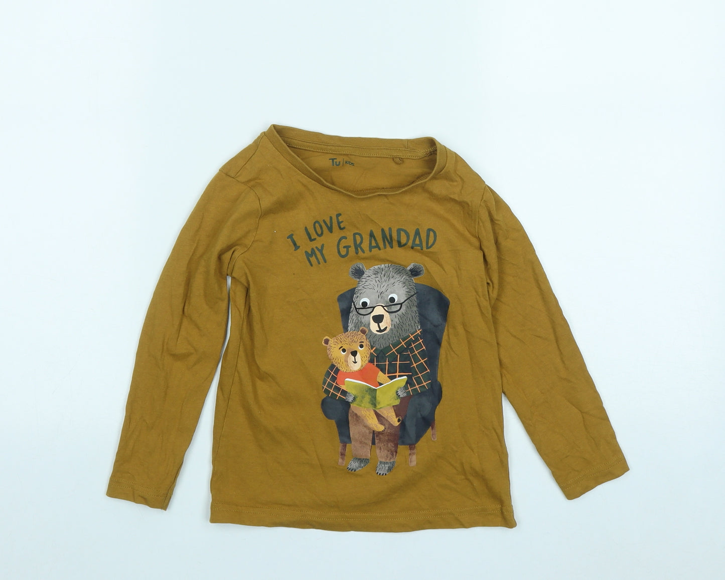 TU Boys Brown  Cotton Basic Casual Size 3-4 Years Round Neck  - Bear Graphic