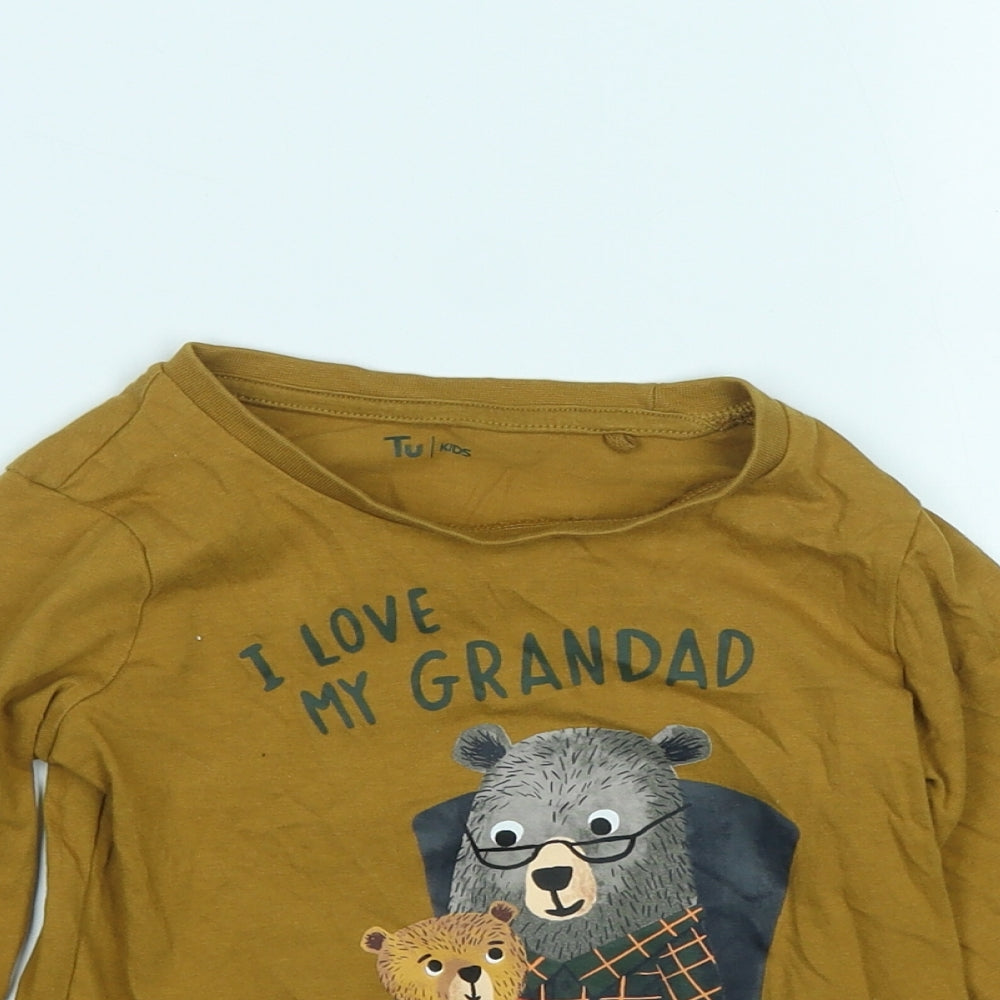 TU Boys Brown  Cotton Basic Casual Size 3-4 Years Round Neck  - Bear Graphic