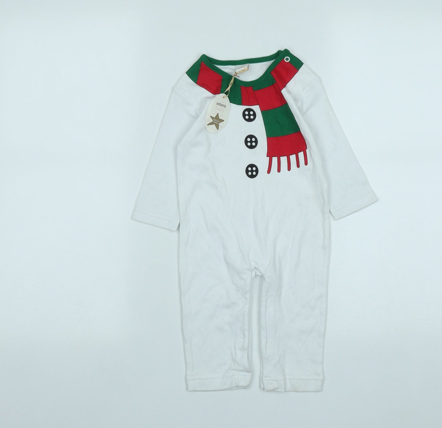 Adams Baby White  Cotton Babygrow One-Piece Size 6-9 Months  Snap - Snowman Christmas