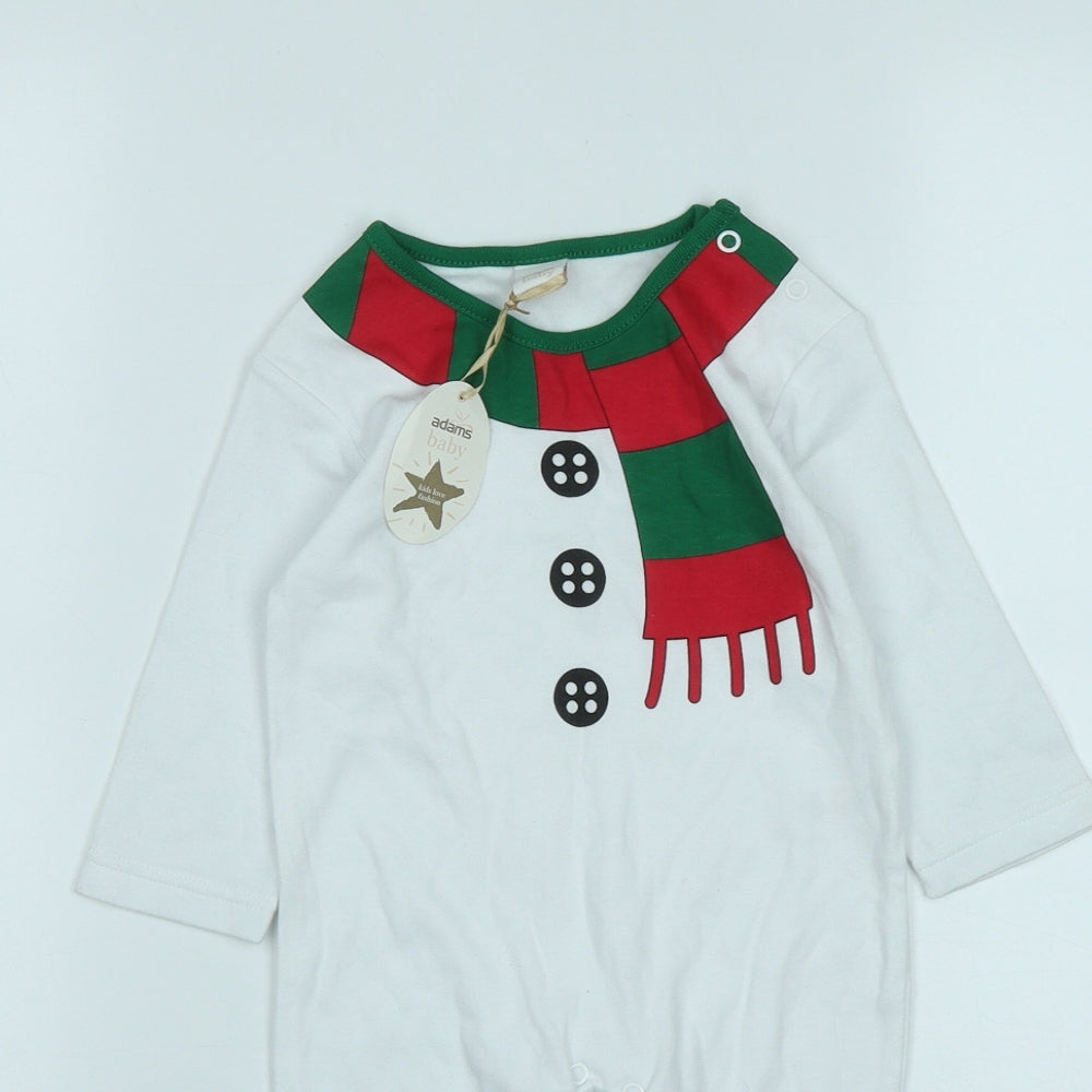 Adams Baby White  Cotton Babygrow One-Piece Size 6-9 Months  Snap - Snowman Christmas