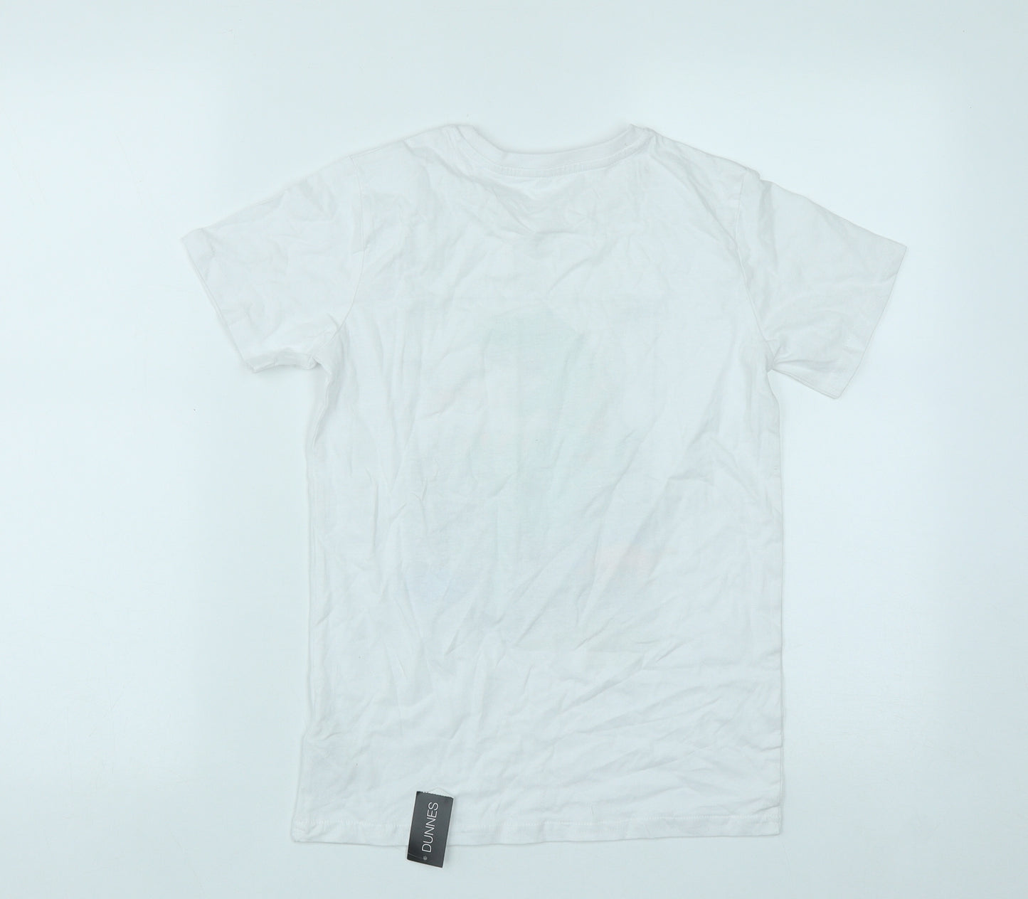 Dunnes  Boys White  Cotton Basic Casual Size 9-10 Years Round Neck  - Dinasour Print