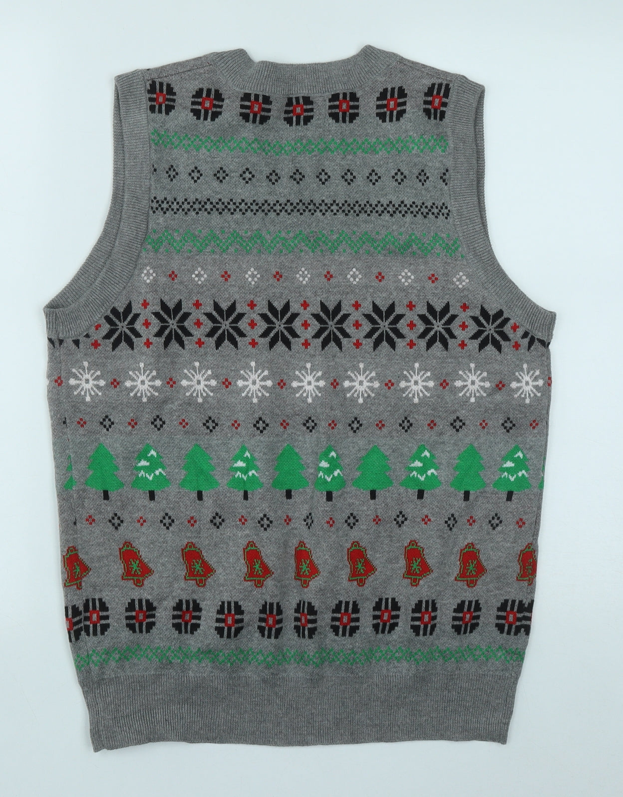 Primark Mens Grey V-Neck Geometric Polyester Vest Jumper Size S   - Christmas Vest