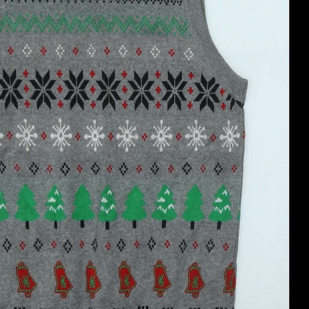 Primark Mens Grey V-Neck Geometric Polyester Vest Jumper Size S   - Christmas Vest