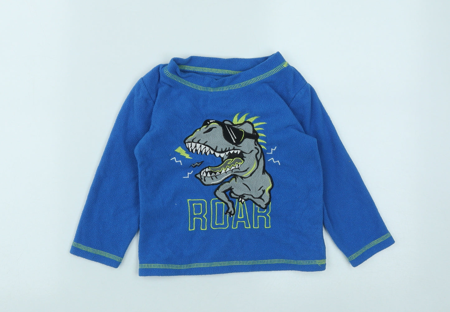 Dunnes Boys Blue Round Neck  Polyester Pullover Jumper Size 2-3 Years   - Dinasour Print