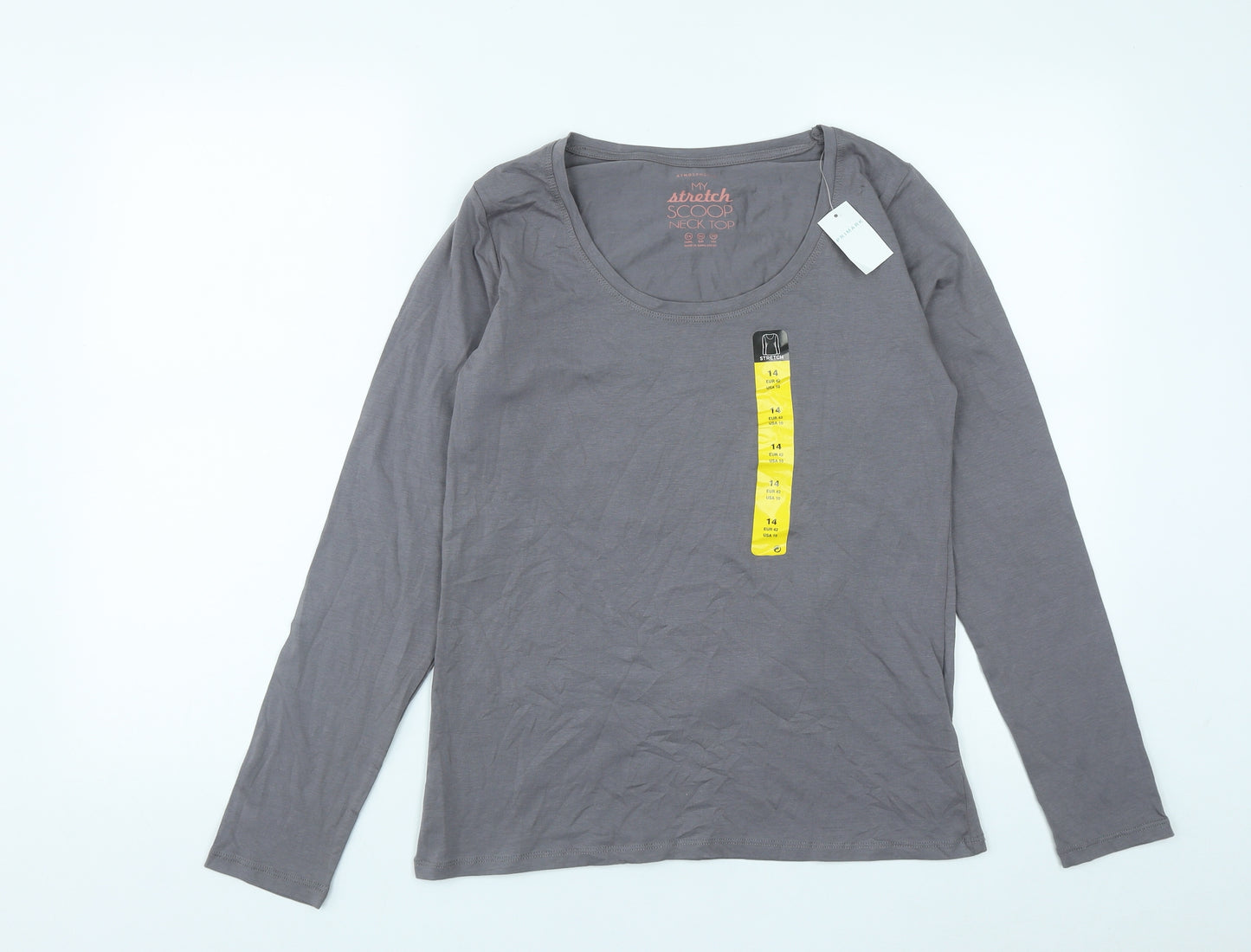 Primark Womens Grey  Cotton Basic T-Shirt Size 14 Scoop Neck