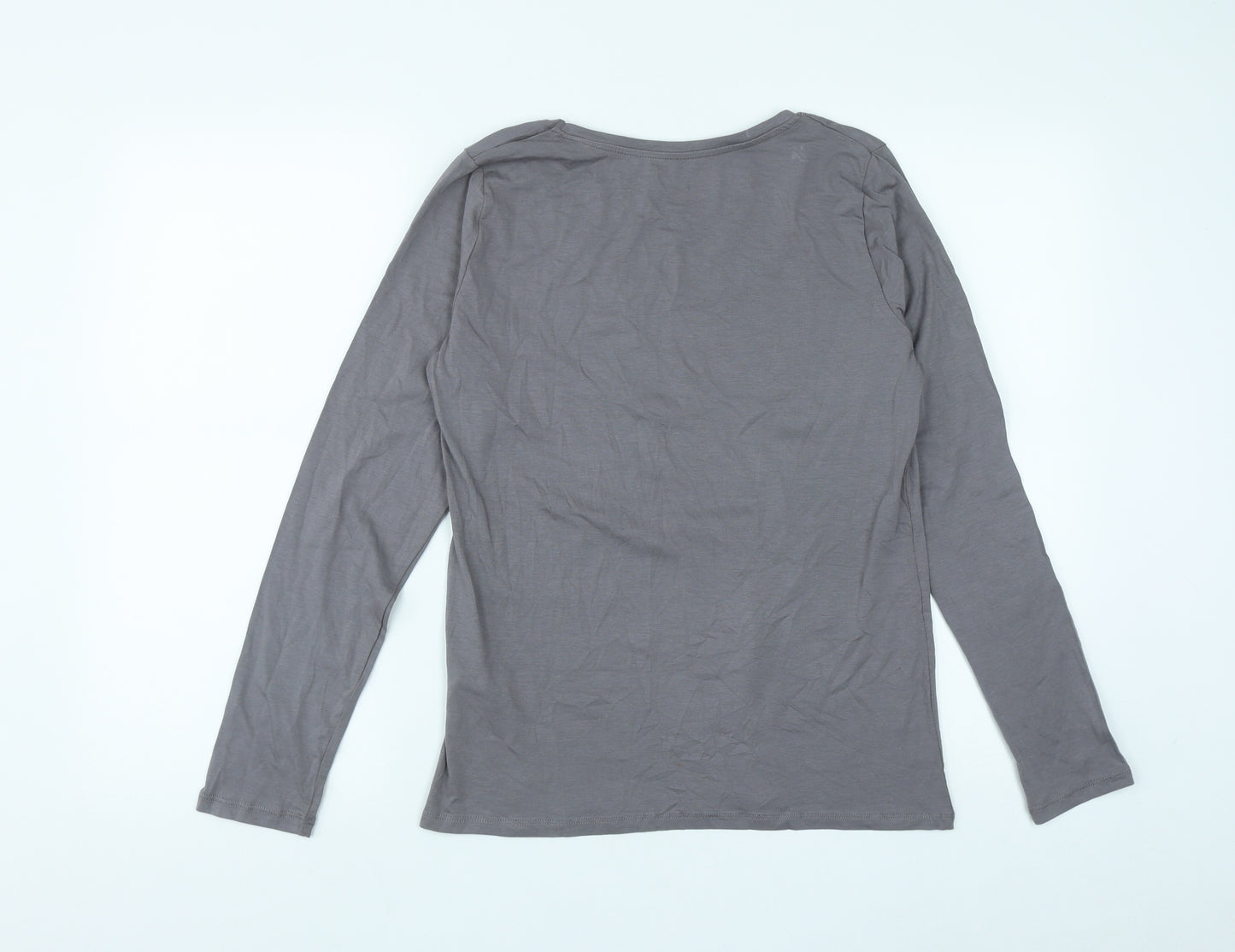 Primark Womens Grey  Cotton Basic T-Shirt Size 14 Scoop Neck