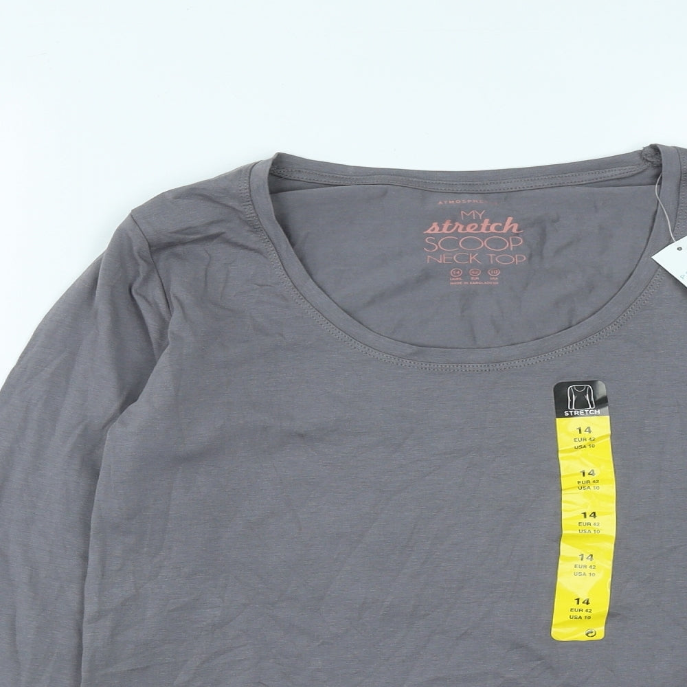 Primark Womens Grey  Cotton Basic T-Shirt Size 14 Scoop Neck