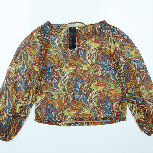 Chemistry Womens Multicoloured Geometric Polyester Basic Blouse Size XS Round Neck