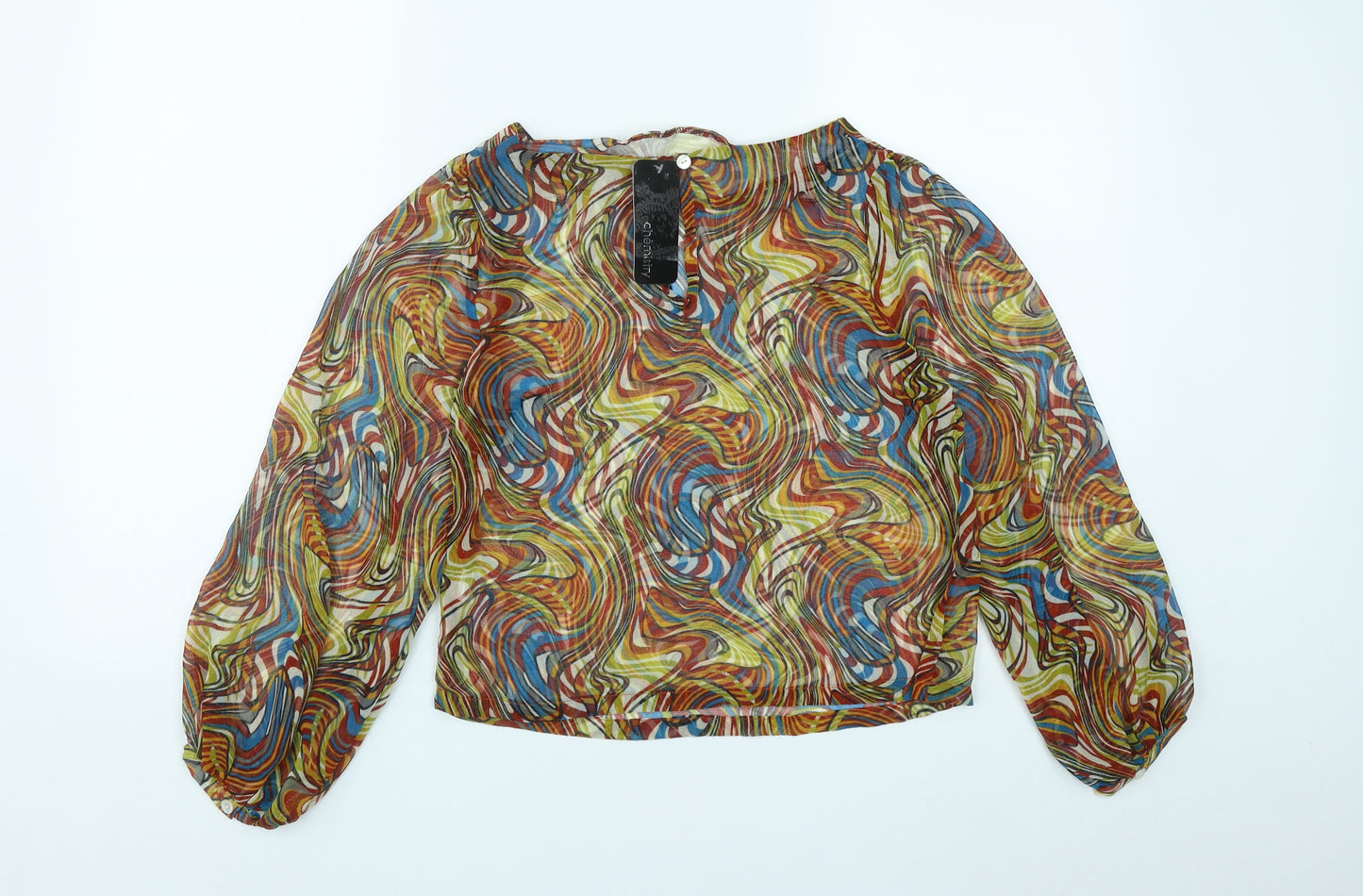 Chemistry Womens Multicoloured Geometric Polyester Basic Blouse Size XS Round Neck