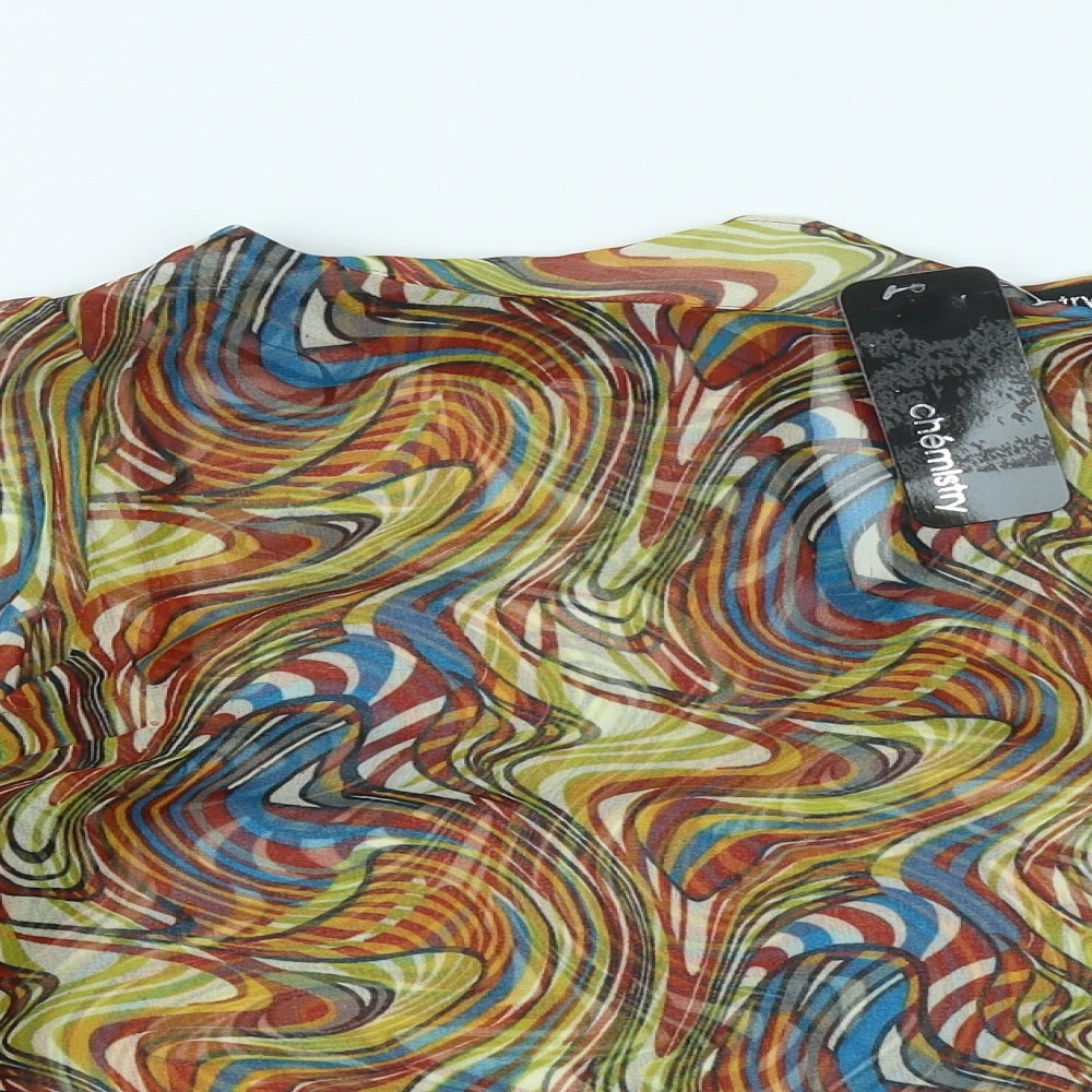 Chemistry Womens Multicoloured Geometric Polyester Basic Blouse Size XS Round Neck