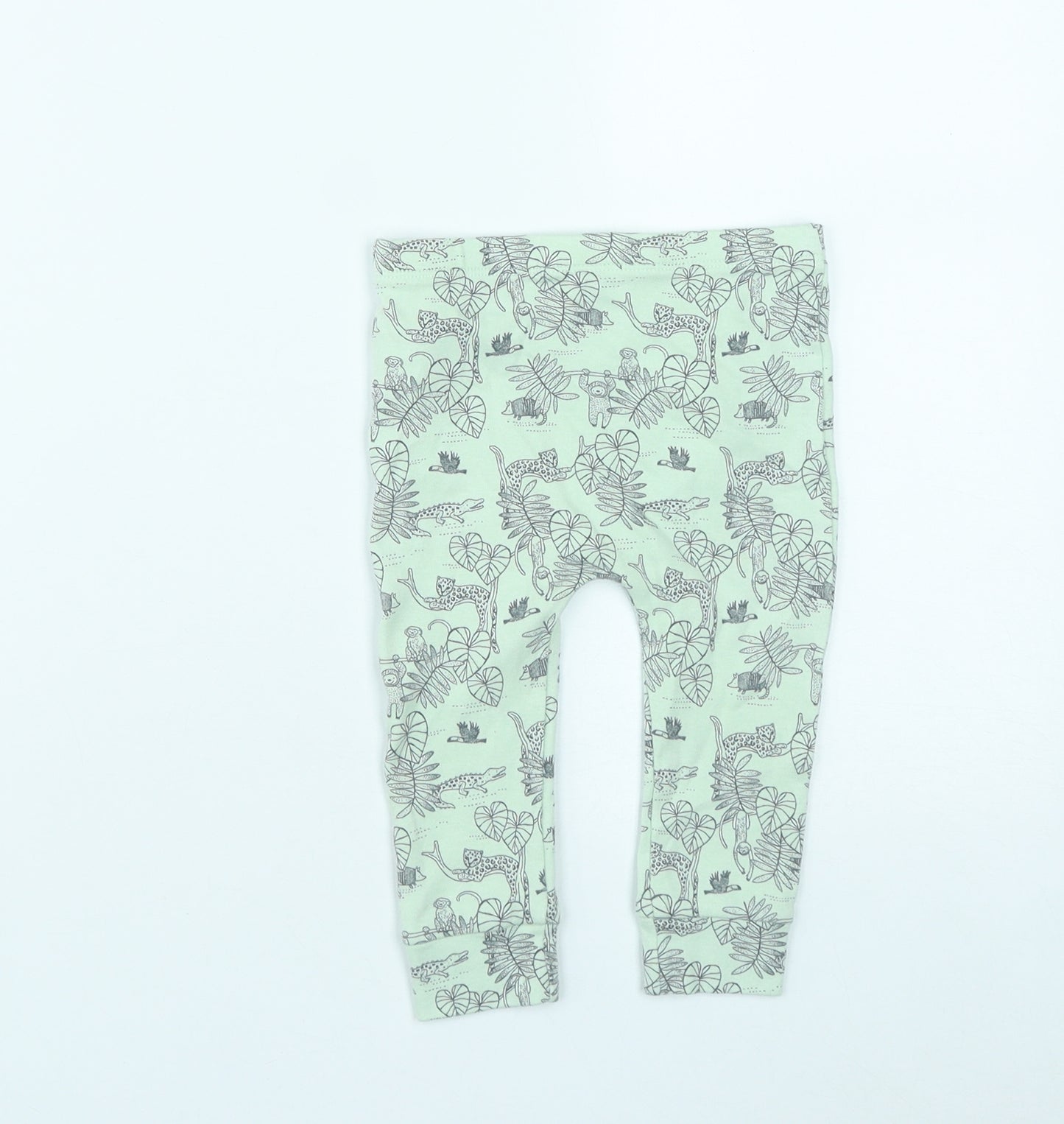 F&F Baby Green  Cotton Jogger Trousers Size 9-12 Months   - Safari Animals