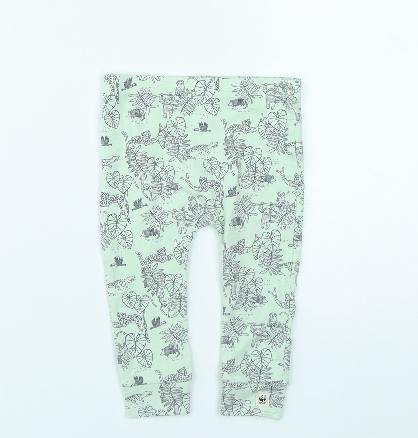 F&F Baby Green  Cotton Jogger Trousers Size 9-12 Months   - Safari Animals