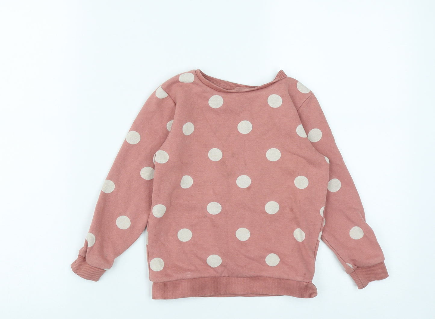 George Girls Pink Round Neck Polka Dot Cotton Pullover Jumper Size 4-5 Years